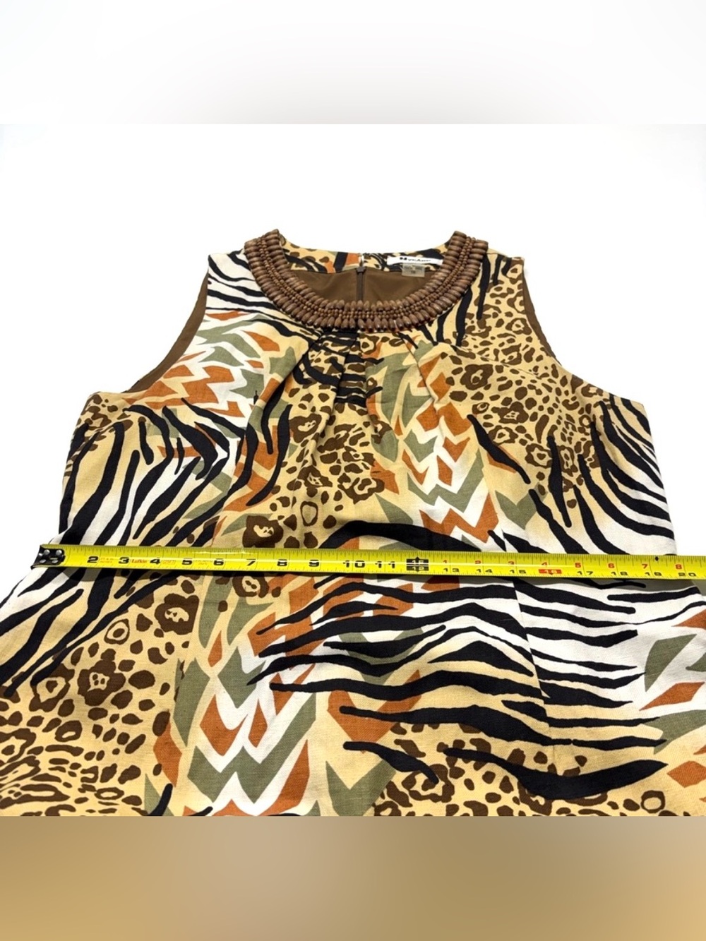 Peter Nygard Tribal Animal Print Shift Dress with Beaded Neckline Size 16 - Picture 9 of 12